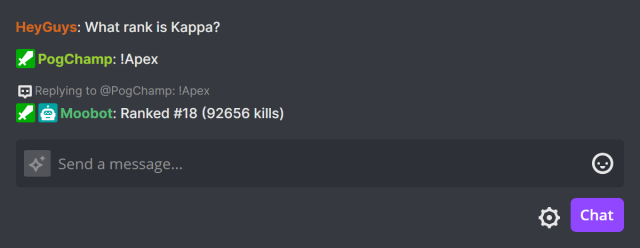 Responding in Twitch chat with Apex Legends stats Responding in Twitch chat with Apex Legends stats