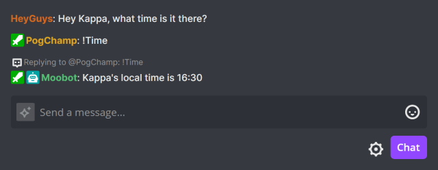 Responding in Twitch chat with the current time Responding in Twitch chat with the current time