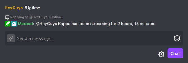 Responding in Twitch chat with the !Uptime chat command Responding in Twitch chat with the !Uptime chat command