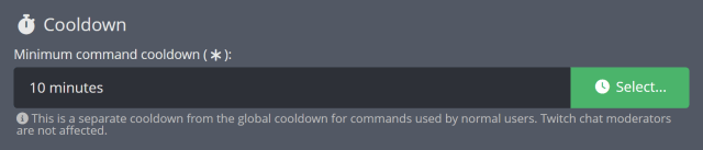 Setting a chat command's cooldown Setting a chat command's cooldown