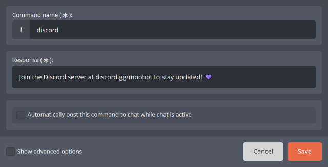 Setting the response of your Twitch chat command Setting the response of your Twitch chat command