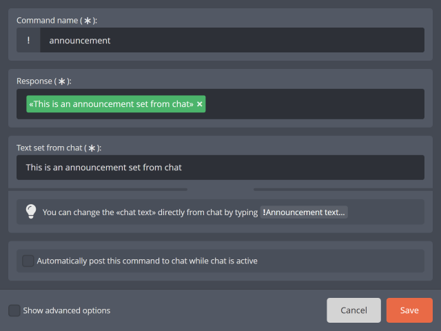 Using response tags to set the text from chat Using response tags to set the text from chat