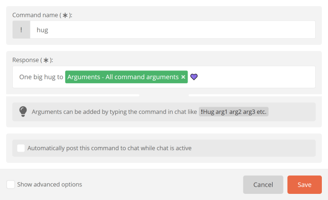 All command arguments All command arguments