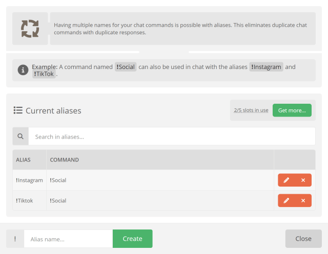 Chat commands with multiple names Chat commands with multiple names