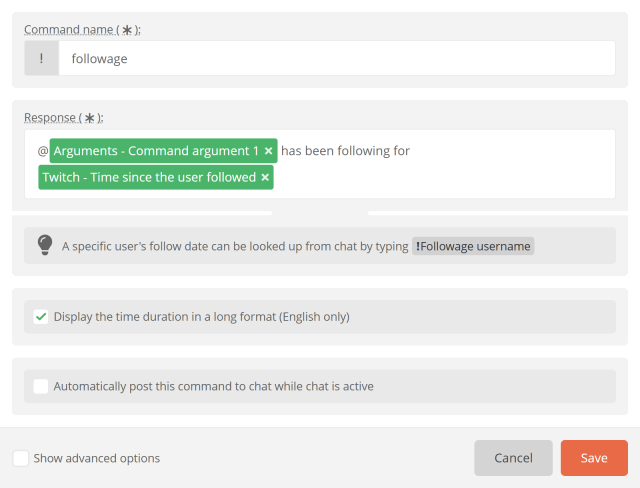 The !Followage chat command The !Followage chat command