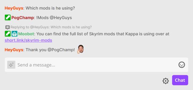 Example of a !Mods chat command Example of a !Mods chat command