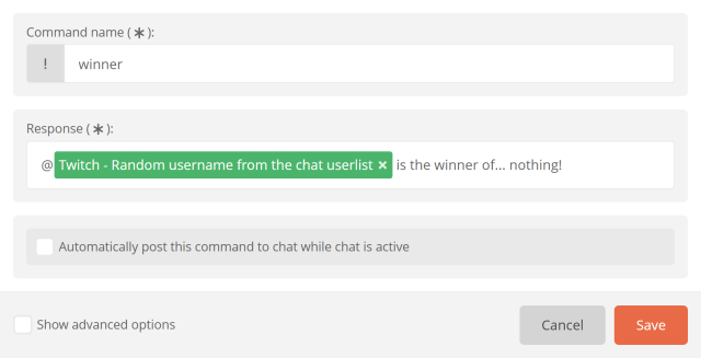 Random username from the chat user list Random username from the chat user list