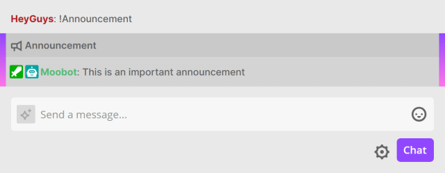 Responding as a Twitch announcement in Twitch chat Responding as a Twitch announcement in Twitch chat