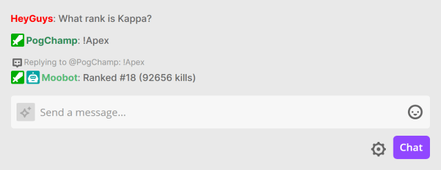 Responding in Twitch chat with Apex Legends stats Responding in Twitch chat with Apex Legends stats