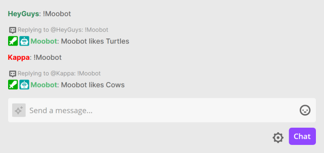 Responding in Twitch chat with random text Responding in Twitch chat with random text