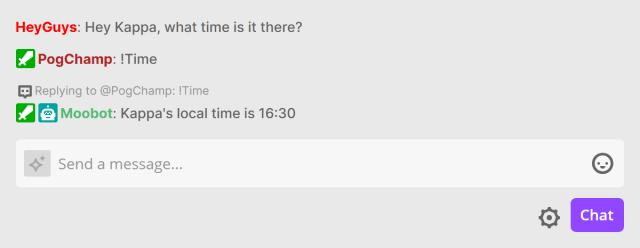 Responding in Twitch chat with the current time Responding in Twitch chat with the current time