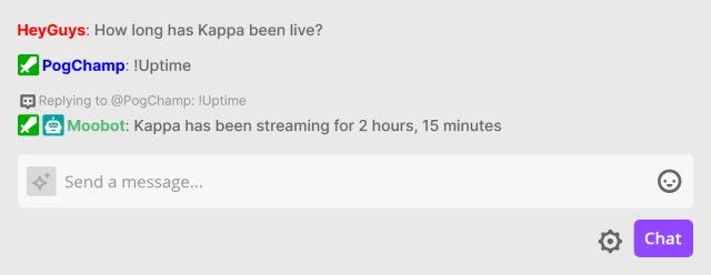 Responding in Twitch chat with the time since the stream started Responding in Twitch chat with the time since the stream started