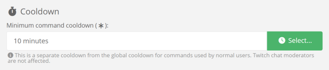 Setting a chat command's cooldown Setting a chat command's cooldown