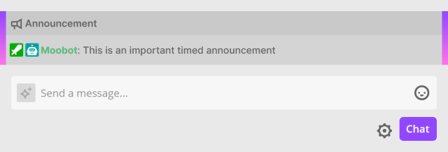 Timed message sent as a Twitch announcement Timed message sent as a Twitch announcement