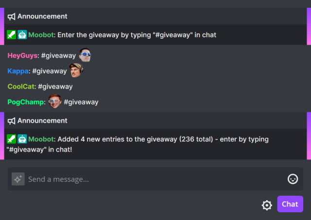 Keyword type giveaway in Twitch chat Keyword type giveaway in Twitch chat