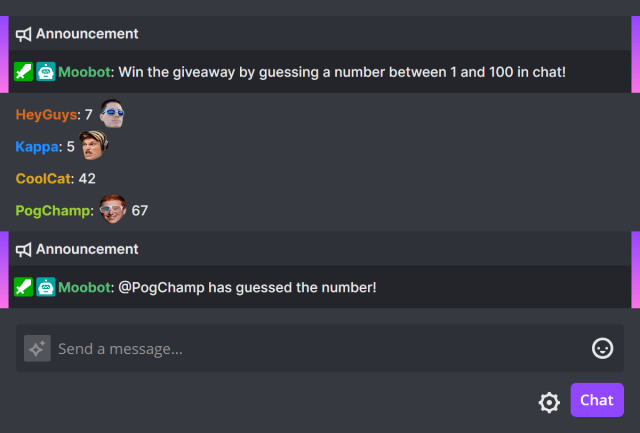 Random number type giveaway in Twitch chat Random number type giveaway in Twitch chat