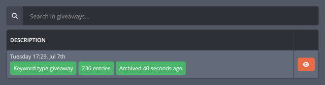 Viewing your archived giveaways Viewing your archived giveaways