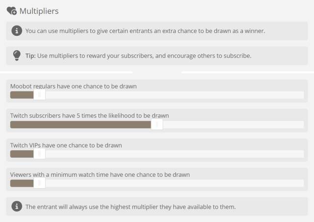 Encouraging Twitch subs by giving multiple entries for subs Encouraging Twitch subs by giving multiple entries for subs