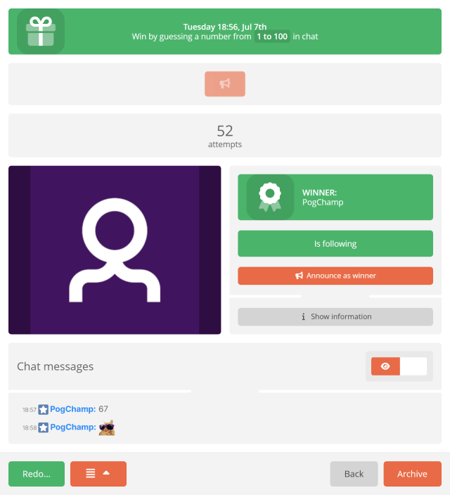 Guessed number for a random number type giveaway Guessed number for a random number type giveaway