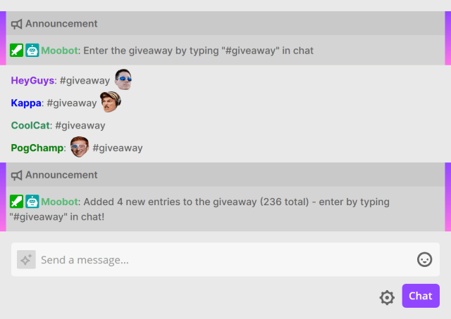Keyword type giveaway in Twitch chat Keyword type giveaway in Twitch chat