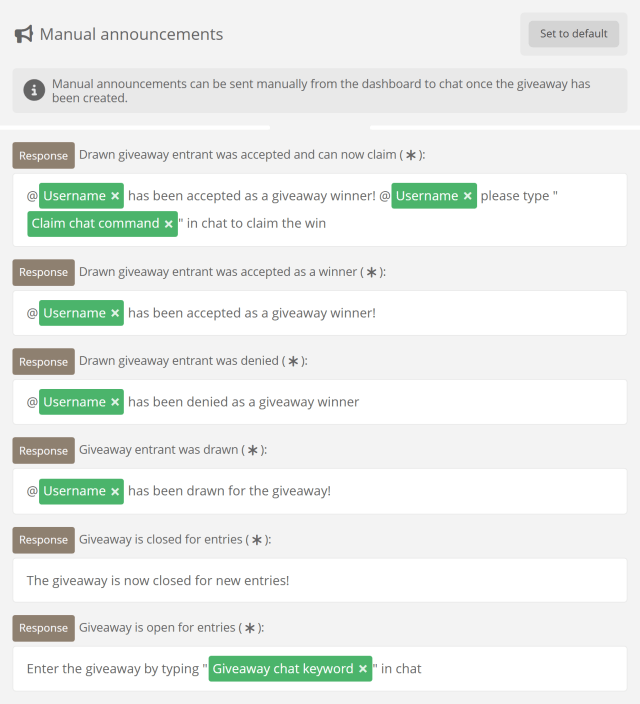 Manual announcements section of your Twitch giveaway Manual announcements section of your Twitch giveaway