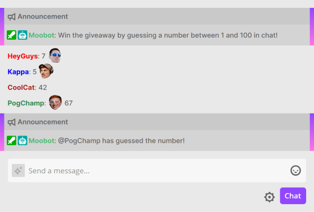 Random number type giveaway in Twitch chat Random number type giveaway in Twitch chat