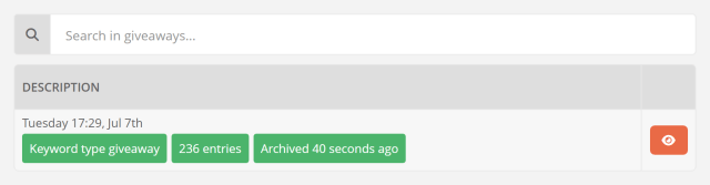 Viewing your archived giveaways Viewing your archived giveaways