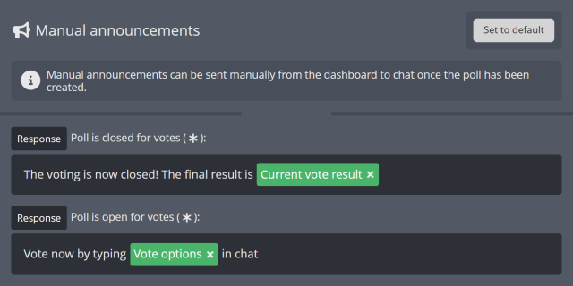 Manual announcements section of your Twitch poll Manual announcements section of your Twitch poll
