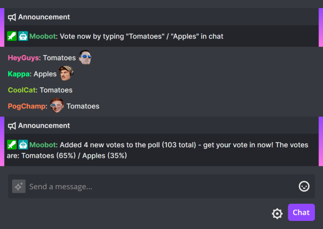 Poll in Twitch chat Poll in Twitch chat
