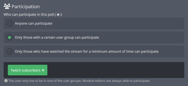 Restricting Twitch polls to certain user groups Restricting Twitch polls to certain user groups