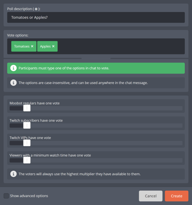 Setting up the poll on Twitch Setting up the poll on Twitch