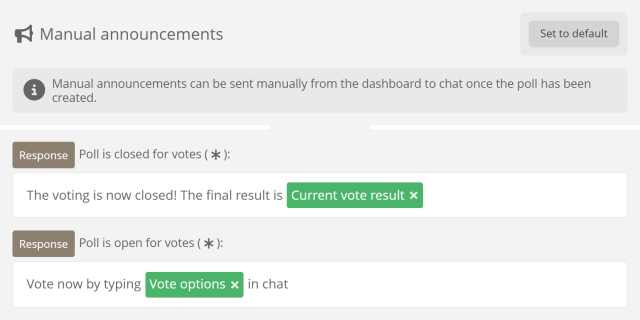 Manual announcements section of your Twitch poll Manual announcements section of your Twitch poll
