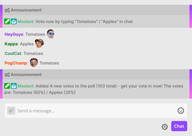 Poll in Twitch chat Poll in Twitch chat