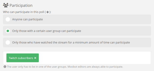 Restricting Twitch polls to certain user groups Restricting Twitch polls to certain user groups
