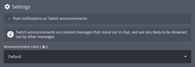 Activating posting notifications as Twitch announcements Activating posting notifications as Twitch announcements