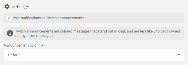 Activating posting notifications as Twitch announcements Activating posting notifications as Twitch announcements