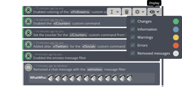 The event log widget The event log widget