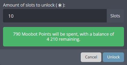Selecting the amount of slots to unlock