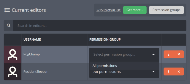 Assigning a permission group to a Moobot editor