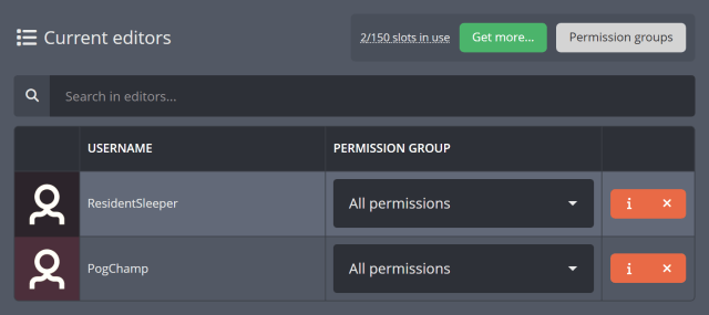 Moobot editor with an assigned permission group