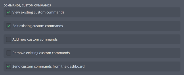 Selecting the permissions of a permission group