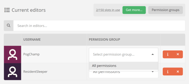 Assigning a permission group to a Moobot editor