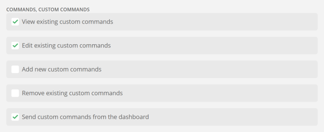 Selecting the permissions of a permission group