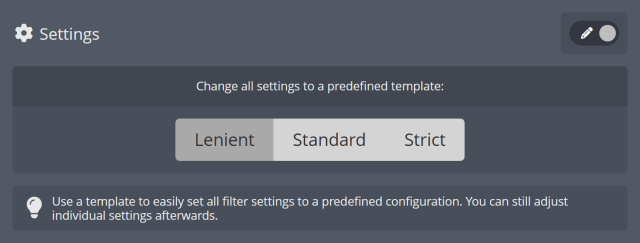 Setting a predefined configuration for multiple message filters at once