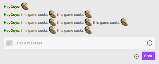 Excessively repeated messages by the same person in Twitch chat
