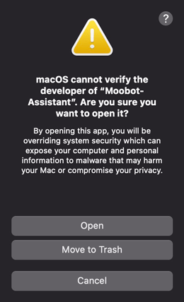Confirmation for opening the application Confirmation for opening the application