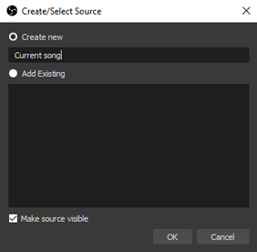 Naming the OBS text source Naming the OBS text source