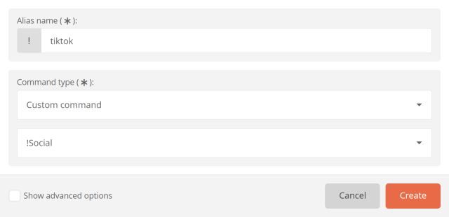 Setting the chat command for the alias