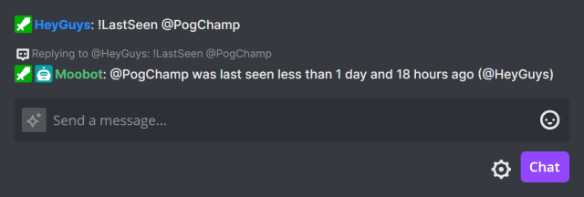 Looking up when someone was last seen in Twitch chat