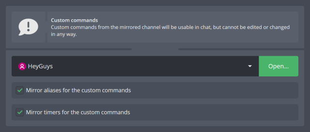 Mirrored channel settings